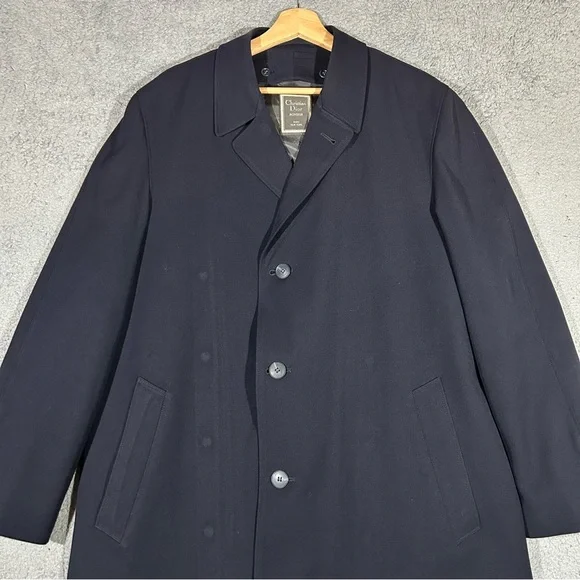 Vintage Christian Dior MONSIEUR Men’s Trench Coat Navy Blue 42L 100% Wool USA